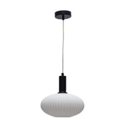 First Choice Lighting Set Of 2 Baton - White Ribbed Oval Glass Black Deco Pendant Fittings - thumbnail 2