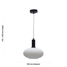 First Choice Lighting Set Of 2 Baton - White Ribbed Oval Glass Black Deco Pendant Fittings - thumbnail 6