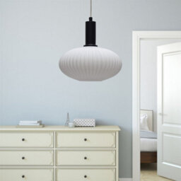 First Choice Lighting Set Of 2 Baton - White Ribbed Oval Glass Black Deco Pendant Fittings - thumbnail 5