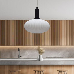 First Choice Lighting Set Of 2 Baton - White Ribbed Oval Glass Black Deco Pendant Fittings - thumbnail 4