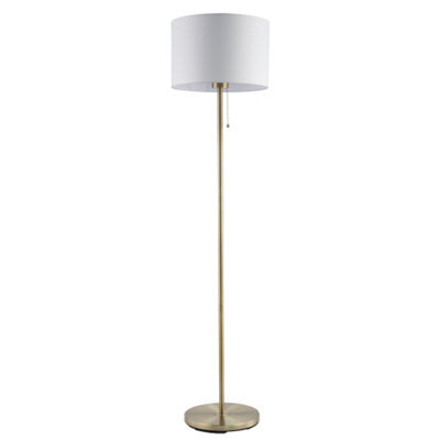 Happy Homewares Classic Antique Brass Floor Lamp With Pull Switch And Cotton Shade - image 1