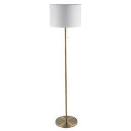 Happy Homewares Classic Antique Brass Floor Lamp With Pull Switch And Cotton Shade - thumbnail 3