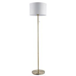 Happy Homewares Classic Antique Brass Floor Lamp With Pull Switch And Cotton Shade - thumbnail 1