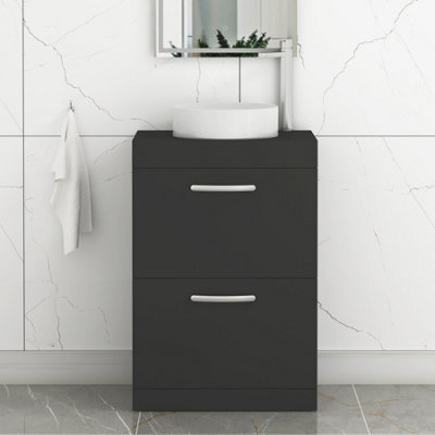 Royal Bathrooms Turin 500mm Freestanding Bathroom Vanity Unit With Sink 2 Drawer Matt Black & Art Countertop Basin - image 1