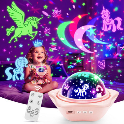 Pikoy Baby Night Light Kids, 15 Lightings+6 Flims+Rotation Star Projector Remote Dimmable+Timer Girls Bedroom Accessories Sensory