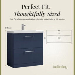 Balterley Level Modern Bathroom Floor Standing 2 Soft Close Drawer & Mid-Edge Vanity Unit Basin, Midnight Blue, 800mm - thumbnail 5