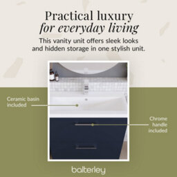 Balterley Level Modern Bathroom Floor Standing 2 Soft Close Drawer & Mid-Edge Vanity Unit Basin, Midnight Blue, 800mm - thumbnail 7