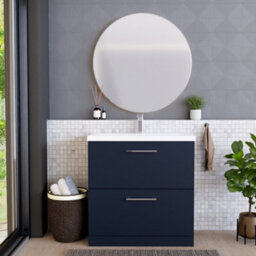 Balterley Level Modern Bathroom Floor Standing 2 Soft Close Drawer & Mid-Edge Vanity Unit Basin, Midnight Blue, 800mm - thumbnail 2