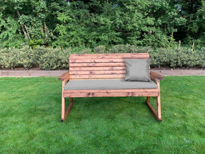 Charles Taylor Trading Charles Taylor Wooden Garden 3 Seater Rocker Bench Rocking Chair & Grey Cushion - image 1