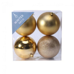 10Cm Shatterproof Baubles X4 2 Pack - Gold - thumbnail 2