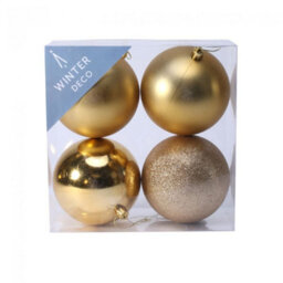 10Cm Shatterproof Baubles X4 2 Pack - Gold - thumbnail 1