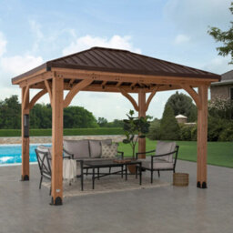 Backyard Discovery Barrington Cedar Wood Outdoor Patio Gazebo With Powerport 3.7M X 3.1M (12Ft X 10Ft) - thumbnail 1