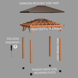 Backyard Discovery Barrington Cedar Wood Outdoor Patio Gazebo With Powerport 3.7M X 3.1M (12Ft X 10Ft) - thumbnail 9