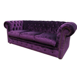 Chesterfield Handmade 3 Seater Sofa Settee Modena Aubergine Purple Velvet Fabric In Classic Style - thumbnail 3