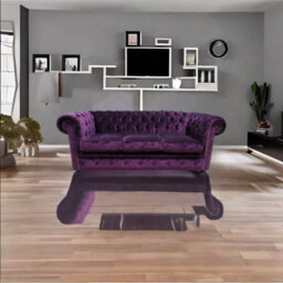 Chesterfield Handmade 3 Seater Sofa Settee Modena Aubergine Purple Velvet Fabric In Classic Style - thumbnail 4
