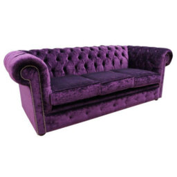Chesterfield Handmade 3 Seater Sofa Settee Modena Aubergine Purple Velvet Fabric In Classic Style - thumbnail 2