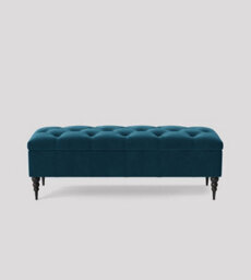 180Cm Safar Ottoman Bench With Storage And Turned Wooden Legs- Plush Velvet Shoes Bench - Emerald Green Chesterfield Storage Bench - thumbnail 3