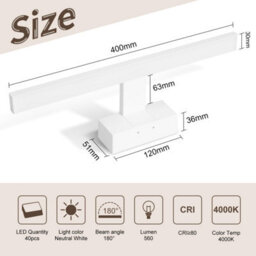 Aigostar 40Cm Led Bathroom Mirror Light, 8W Wall Light With Ip44 4000K Neutral White Frosted - thumbnail 3