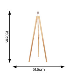 Valuelights Jackson Natural Wood Tripod Floor Lamp With White Fabric Lamp Shade And Led Bulb - thumbnail 4
