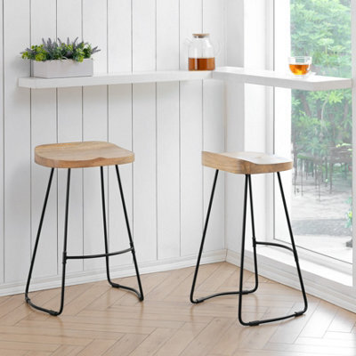MH London Lara Set Of Two Saddle Seat Kitchen & Breakfast Counter Bar Stools - Natural - image 1