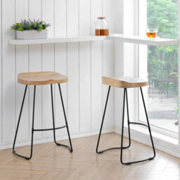 MH London Lara Set Of Two Saddle Seat Kitchen & Breakfast Counter Bar Stools - Natural - thumbnail 1
