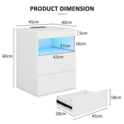 Led 3 Drawer Bedside Table Modern Nightstand With Charging Station Rgb Lighted - thumbnail 2