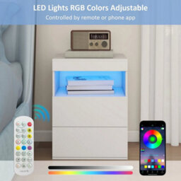 Led 3 Drawer Bedside Table Modern Nightstand With Charging Station Rgb Lighted - thumbnail 5