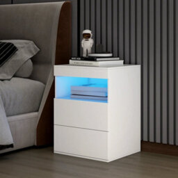 Led 3 Drawer Bedside Table Modern Nightstand With Charging Station Rgb Lighted - thumbnail 6