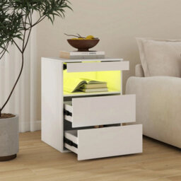 Led 3 Drawer Bedside Table Modern Nightstand With Charging Station Rgb Lighted - thumbnail 3