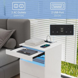 Led 3 Drawer Bedside Table Modern Nightstand With Charging Station Rgb Lighted - thumbnail 4
