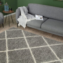 The Rugs Moroccan Shaggy Rugs And Runners Soft Fluffy Diamond Design High Pile Grey And Ivory Living Room Kitchen Hallway 510 - thumbnail 4