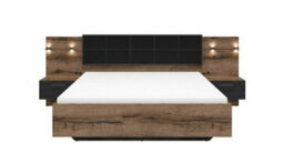 Impact Furniture Luxury King Size Bed Ottoman Storage With Headboard Led Lights Usb Chargers Bedside Cabinets Lift Up Euro Frame Oak Black Kassel - thumbnail 2