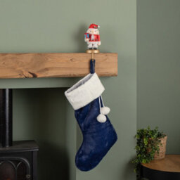 Samuel Alexander 55Cm Blue Soft Plush Hanging Christmas Stocking With Faux Fur Trim And Pom Poms - thumbnail 5