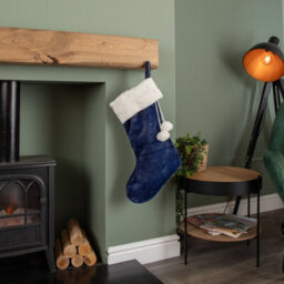 Samuel Alexander 55Cm Blue Soft Plush Hanging Christmas Stocking With Faux Fur Trim And Pom Poms - thumbnail 2