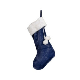 Samuel Alexander 55Cm Blue Soft Plush Hanging Christmas Stocking With Faux Fur Trim And Pom Poms - thumbnail 8
