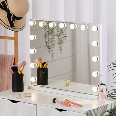 Living And Home White Hollywood 15 Led Bulbs Bedroom Vanity Makeup Mirror With Bluetooth, Dimmable Touch Control 58X 46Cm - image 1
