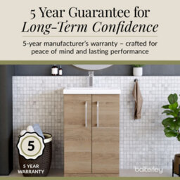 Balterley Level Modern Bathroom Floor Standing 2 Soft Close Door & Mid-Edge Vanity Unit Basin, Bleached Oak, 500mm - thumbnail 6