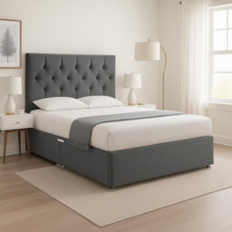 Grey Plush 6Ft Super King Size Bed With Matttress  2 Storage Drawers And 20 Inch Chesterfield Headboard - thumbnail 3
