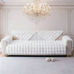Living And Home White Thickened Faux Rabbit Fur Knitted Sofa Cushion Cover/sofa Throw, 150Cm W X 90Cm D - thumbnail 1