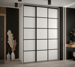 Arte Cannes Iv Modern White Sliding Door Wardrobe 1800mm H2050mm D600mm With Black Steel Handles And Decorative Strips - thumbnail 2