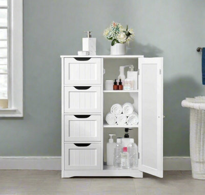 Modcraft Bathroom Floor Cabinet Wooden Freestanding Storage With 4 Drawers & 1 Door Adjustable Shelf , White - image 1