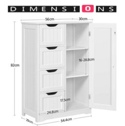Modcraft Bathroom Floor Cabinet Wooden Freestanding Storage With 4 Drawers & 1 Door Adjustable Shelf , White - thumbnail 6
