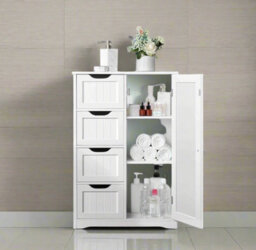 Modcraft Bathroom Floor Cabinet Wooden Freestanding Storage With 4 Drawers & 1 Door Adjustable Shelf , White - thumbnail 2