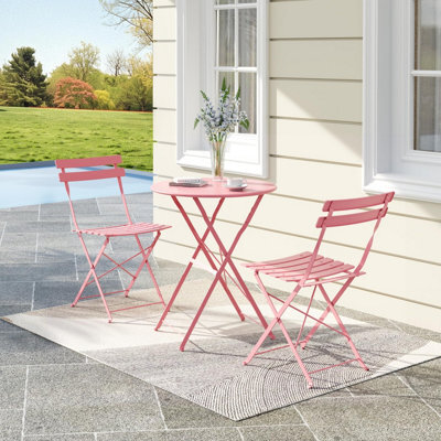 Foldable Garden Bistro Set, Garden Round Table Set, Pink, Chair Size (D)45Cm (W)42Cm (H)83Cm - image 1