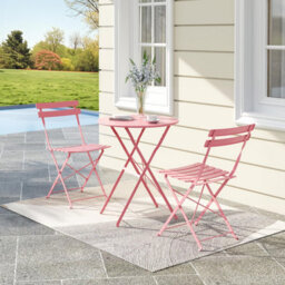 Foldable Garden Bistro Set, Garden Round Table Set, Pink, Chair Size (D)45Cm (W)42Cm (H)83Cm
