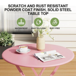 Foldable Garden Bistro Set, Garden Round Table Set, Pink, Chair Size (D)45Cm (W)42Cm (H)83Cm - thumbnail 4