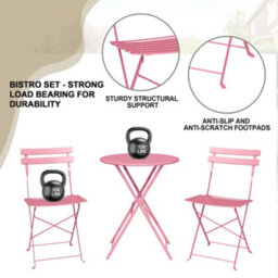 Foldable Garden Bistro Set, Garden Round Table Set, Pink, Chair Size (D)45Cm (W)42Cm (H)83Cm - thumbnail 5