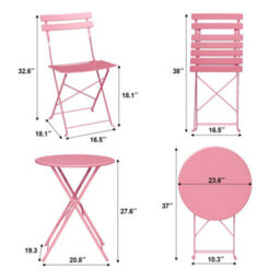 Foldable Garden Bistro Set, Garden Round Table Set, Pink, Chair Size (D)45Cm (W)42Cm (H)83Cm - thumbnail 2