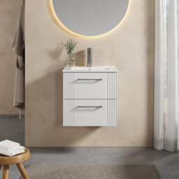 Balterley Belvide Partial Fluted 2 Drawer Wall Hung Vanity Unit With 1 Tap Hole Minimalist Basin - 500mm - Satin White - thumbnail 2