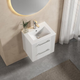 Balterley Belvide Partial Fluted 2 Drawer Wall Hung Vanity Unit With 1 Tap Hole Minimalist Basin - 500mm - Satin White - thumbnail 3